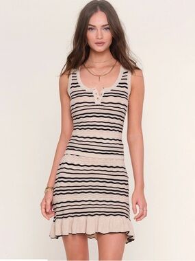 Heartloom Beige & Black Striped Knit Tank and Skirt Set | Never Worn
